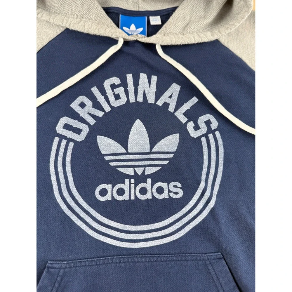 Athletic Streetwear Hoodie‎ Raglan Trefoil Navy Grey Large Adidas Originals